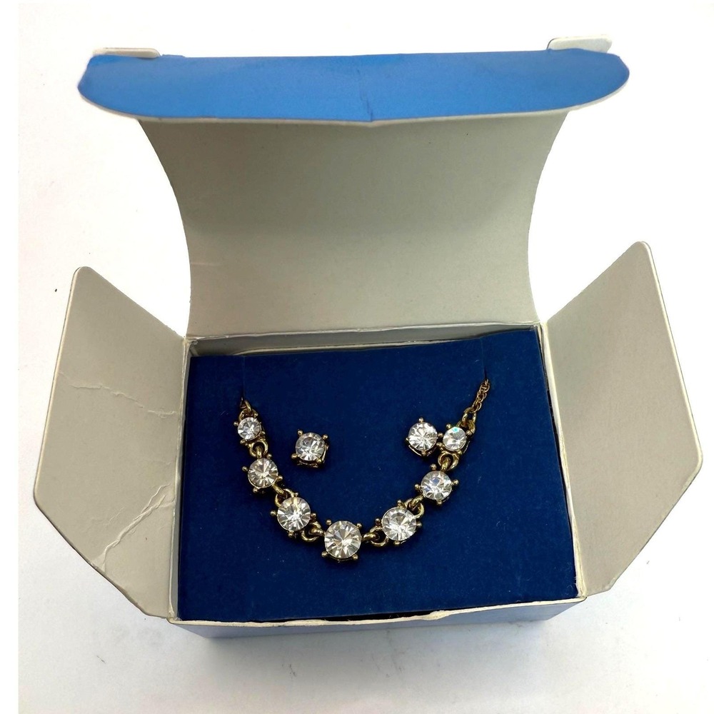 Vintage Avon Gold Tone Crystal Rhinestone Necklace Earrings‎ Set Boxed